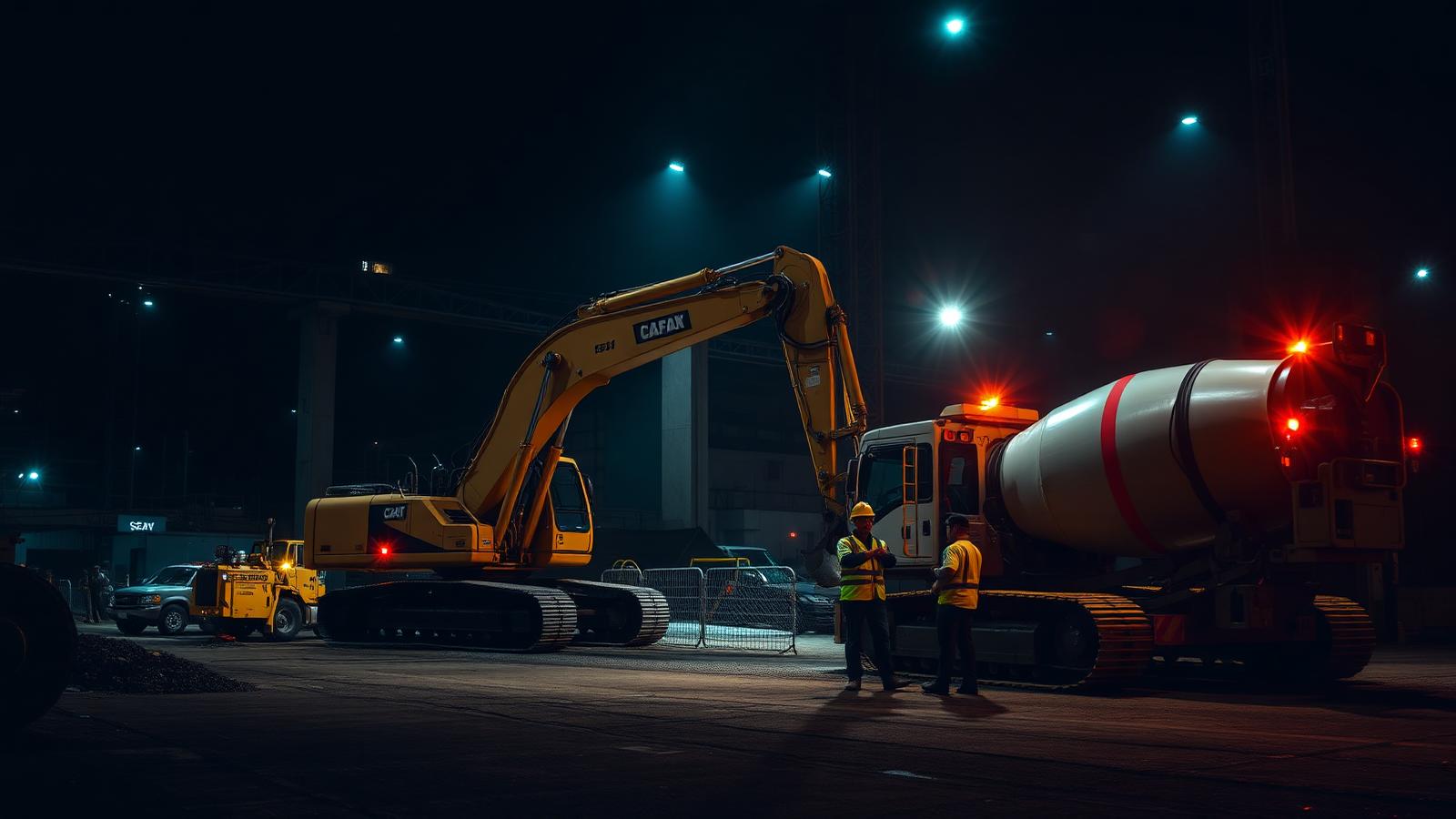 Construction site with heavy machinery at work